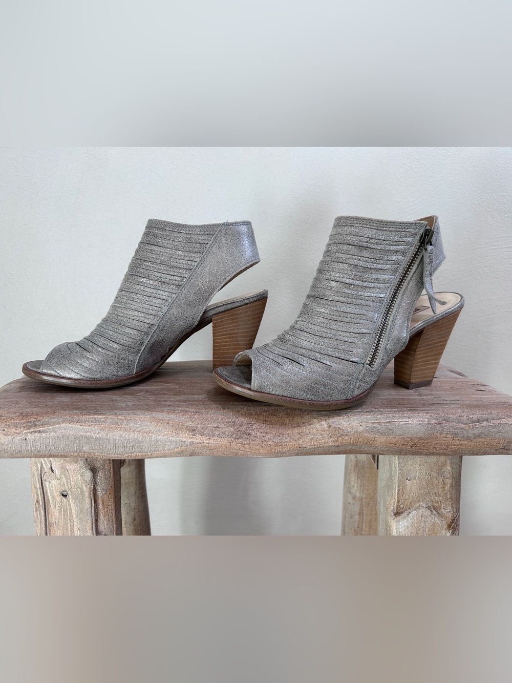 Paul Green Silver Open-Toe Block Heel Booties